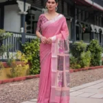 Graceful Pink Digital Print Linen Saree