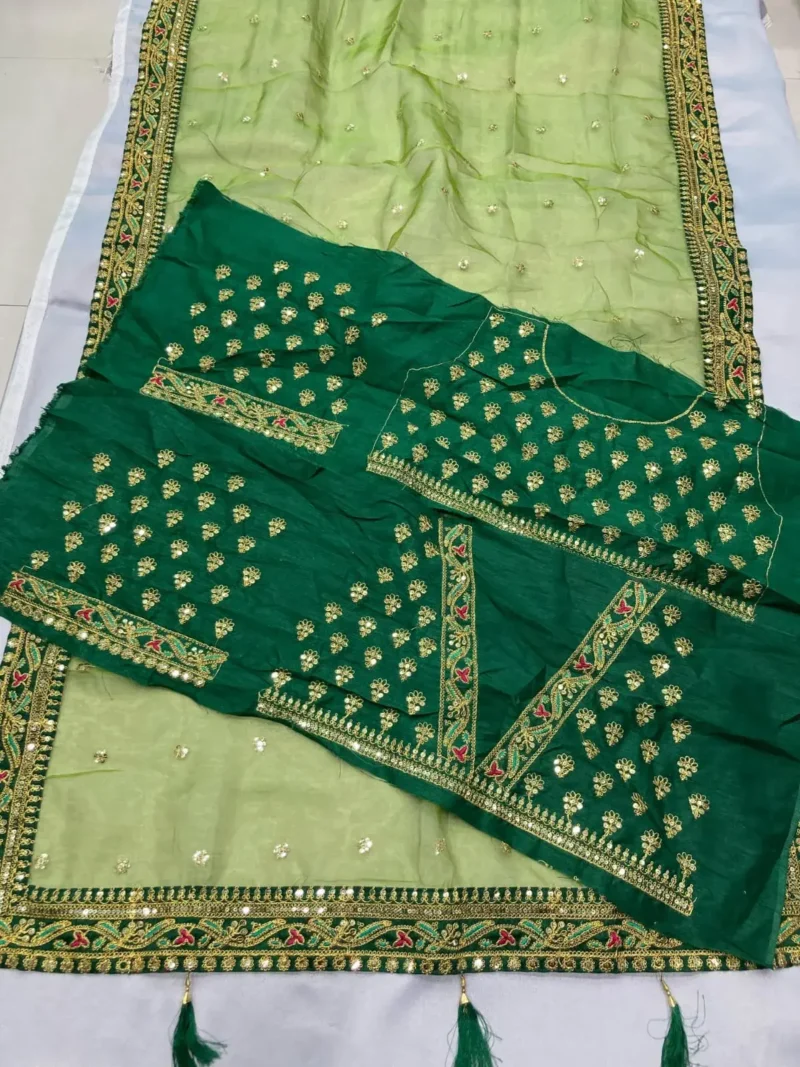Green Heavy Lace Embroidery Work Organza Party Wear Saree