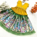 Green Kediya Style Embroidery Crush Work Chaniya Choli for Kids