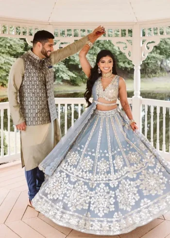 Grey Color Jari With Paper Mirror Embroidery Work Party Wear Lehenga Choli