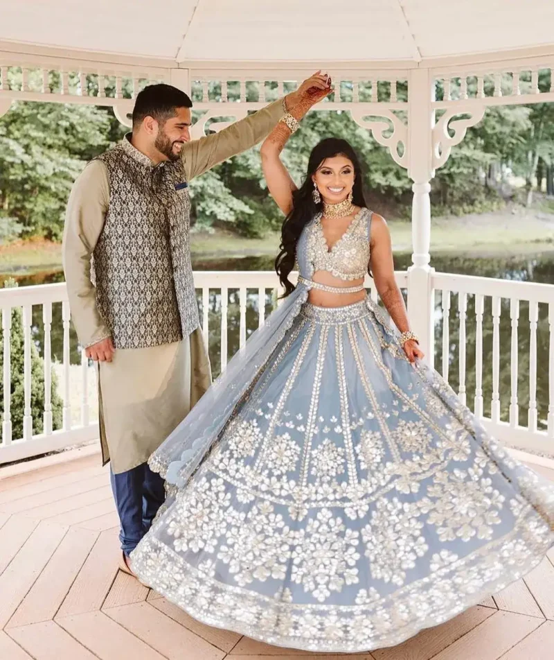Grey Color Jari With Paper Mirror Embroidery Work Party Wear Lehenga Choli