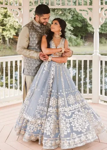 Grey Color Jari With Paper Mirror Embroidery Work Party Wear Lehenga Choli