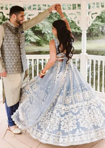 Grey Color Jari With Paper Mirror Embroidery Work Party Wear Lehenga Choli