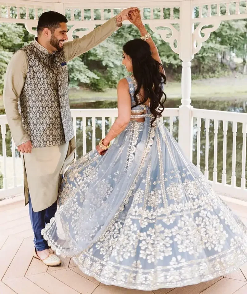 Grey Color Jari With Paper Mirror Embroidery Work Party Wear Lehenga Choli