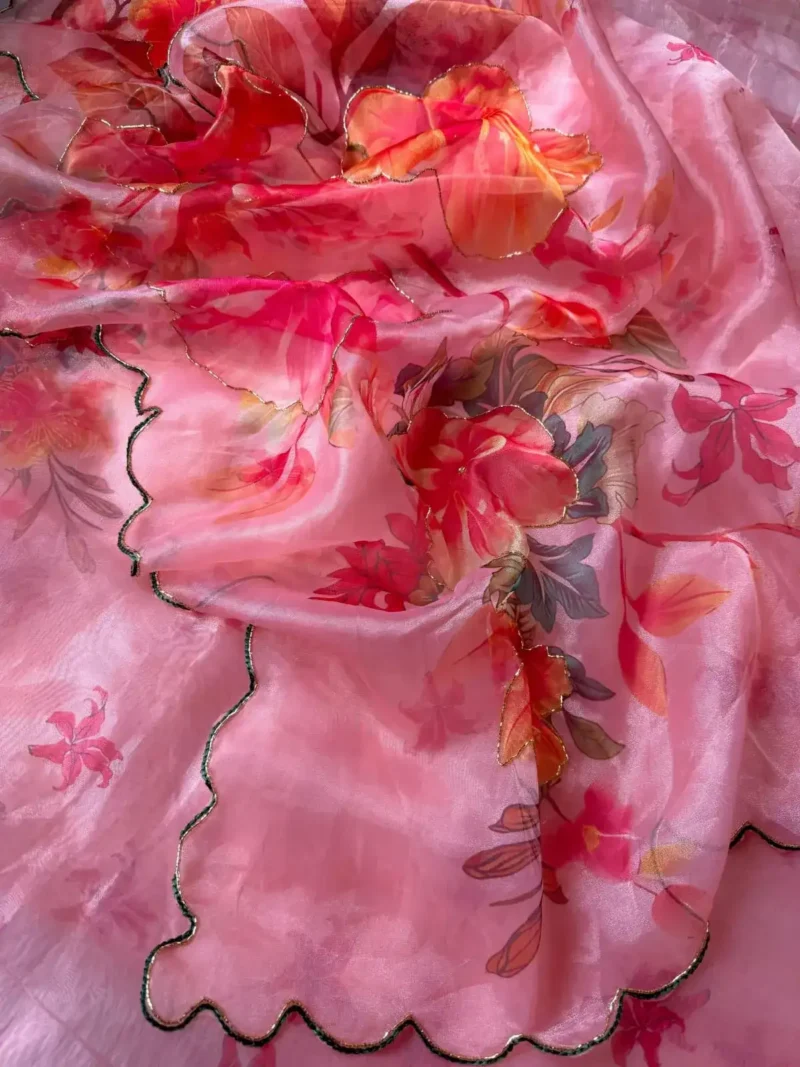 Handwork and Cutdana Aarka Border Party Wear Organza Saree