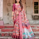 Intricate Geometric Floral Digital Print Tussar Silk Saree
