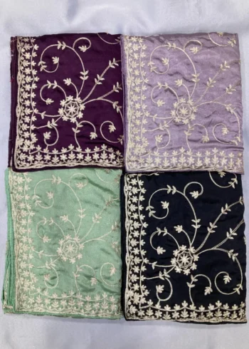 Kashmiri Work Designer Party Wear Chinon Silk Saree