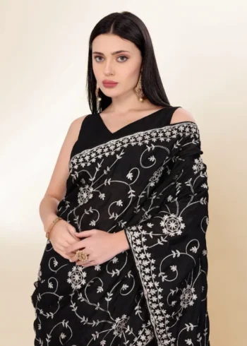 Kashmiri Work Designer Party Wear Chinon Silk Saree