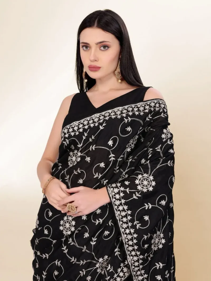 Kashmiri Work Designer Party Wear Chinon Silk Saree
