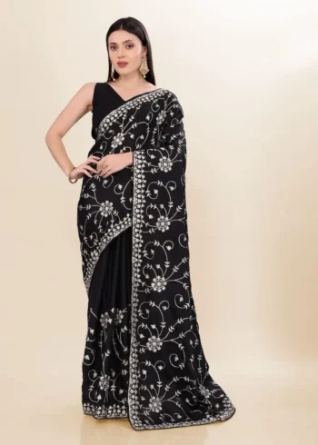 Kashmiri Work Designer Party Wear Chinon Silk Saree