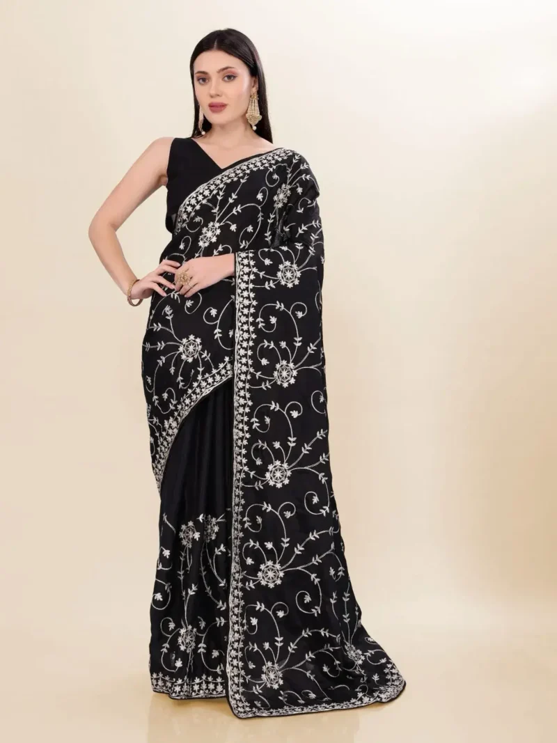 Kashmiri Work Designer Party Wear Chinon Silk Saree