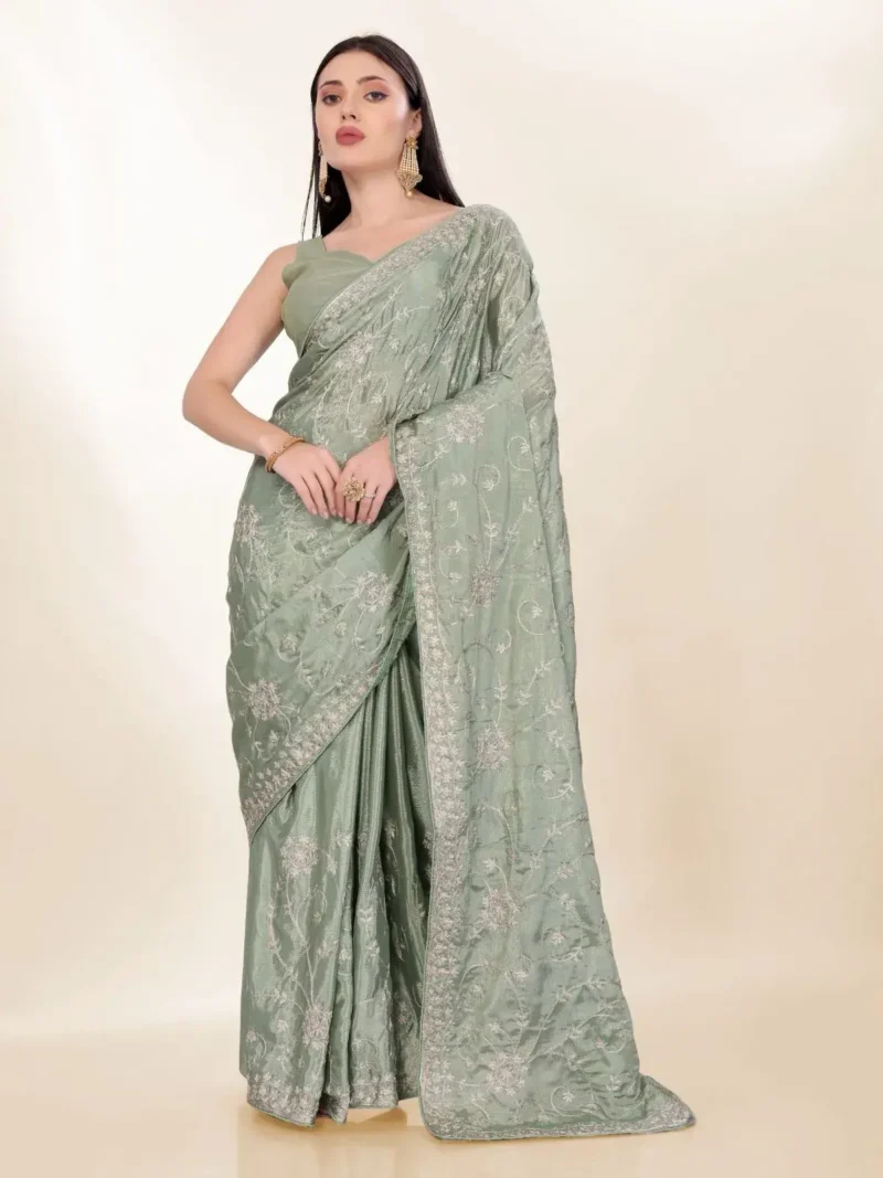 Kashmiri Work Designer Party Wear Chinon Silk Saree