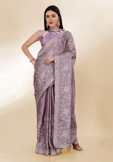 Kashmiri Work Designer Party Wear Chinon Silk Saree