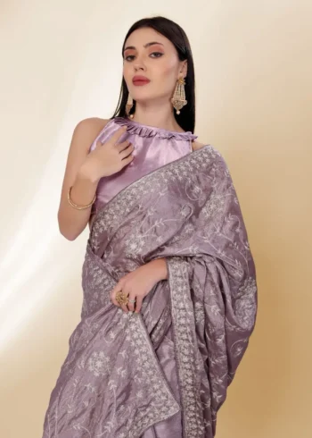 Kashmiri Work Designer Party Wear Chinon Silk Saree