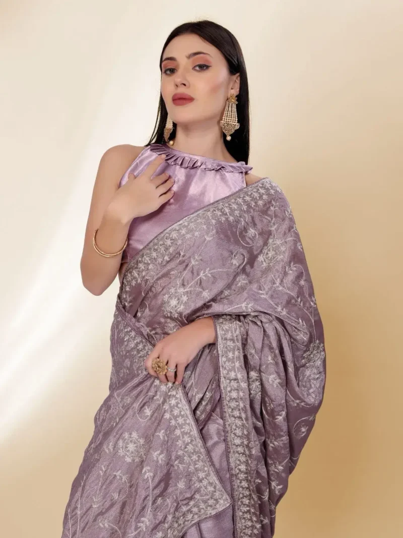 Kashmiri Work Designer Party Wear Chinon Silk Saree