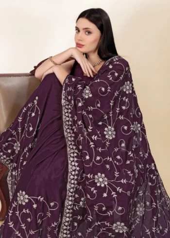 Kashmiri Work Designer Party Wear Chinon Silk Saree