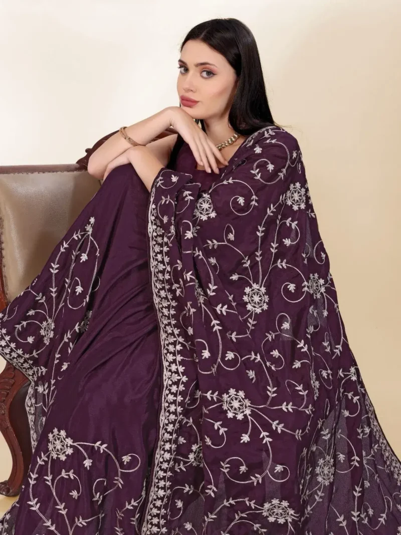 Kashmiri Work Designer Party Wear Chinon Silk Saree