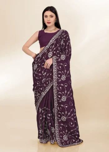 Kashmiri Work Designer Party Wear Chinon Silk Saree