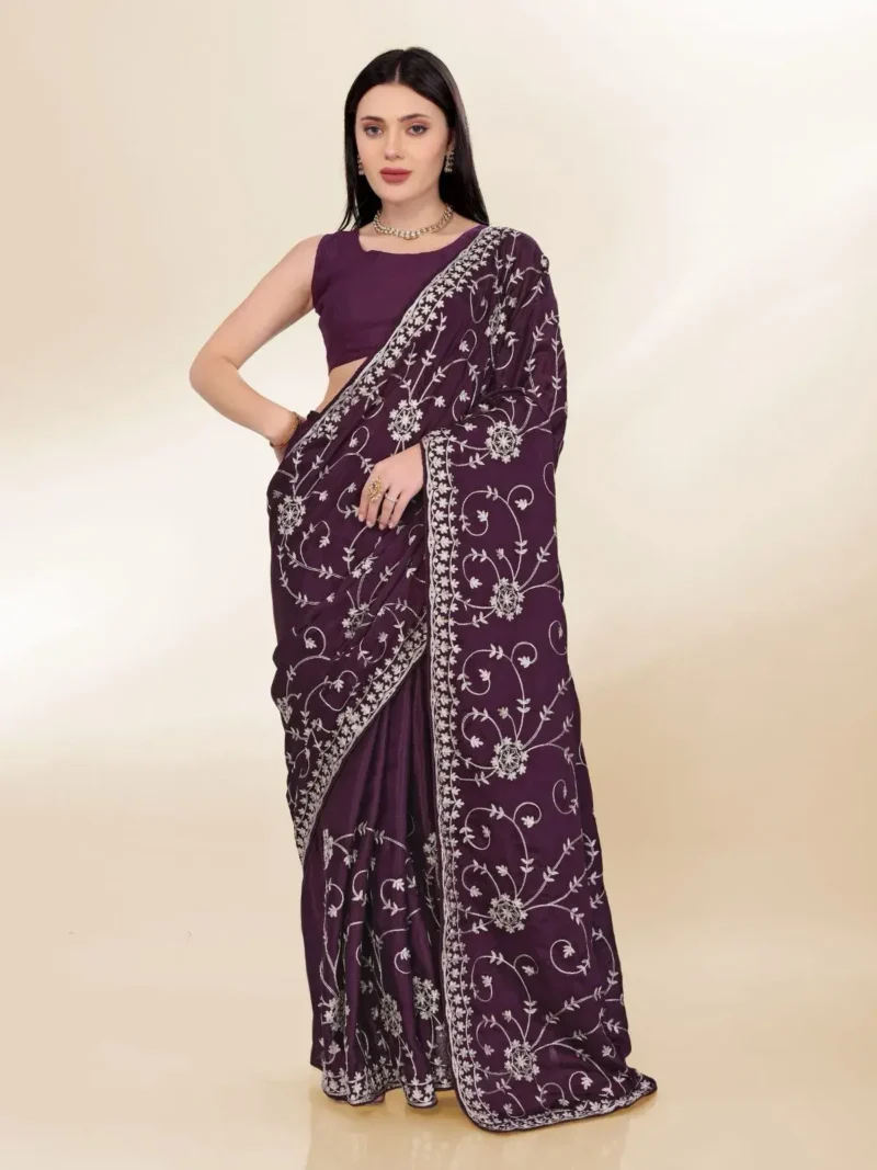 Kashmiri Work Designer Party Wear Chinon Silk Saree