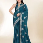vKashmiri Work Embroidery Party Wear Chinon Silk Saree