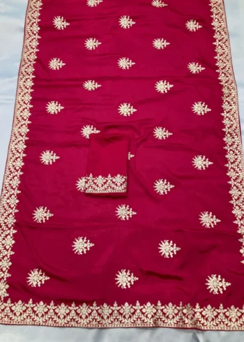 vKashmiri Work Embroidery Party Wear Chinon Silk Saree
