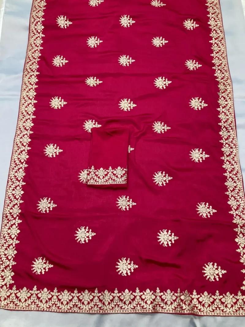 vKashmiri Work Embroidery Party Wear Chinon Silk Saree