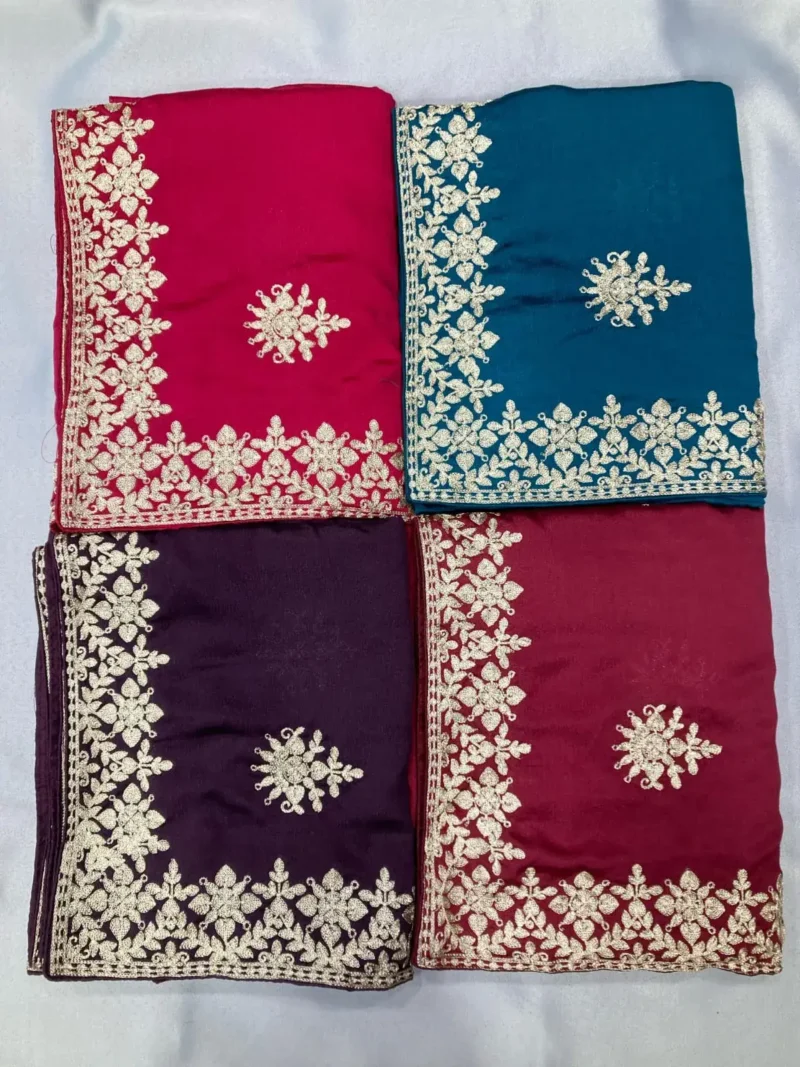 vKashmiri Work Embroidery Party Wear Chinon Silk Saree