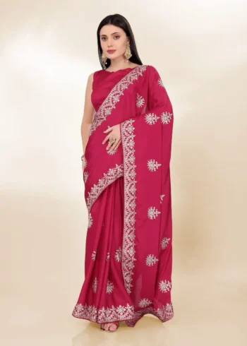 Kashmiri Work Embroidery Party Wear Chinon Silk Saree
