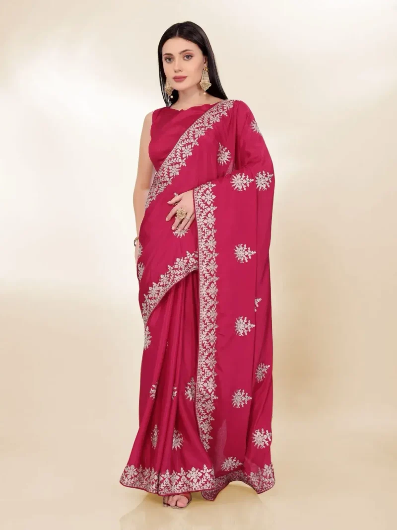 Kashmiri Work Embroidery Party Wear Chinon Silk Saree