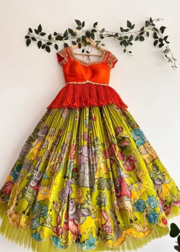 Lemon Yellow Kediya Style Lehenga Choli for Kids