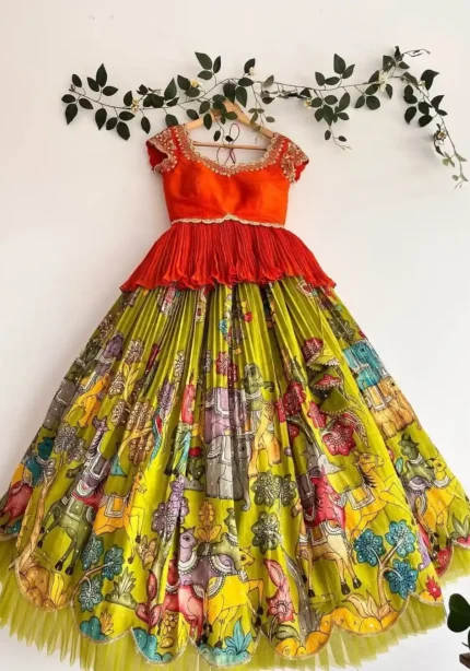 Lemon Yellow Kediya Style Lehenga Choli for Kids