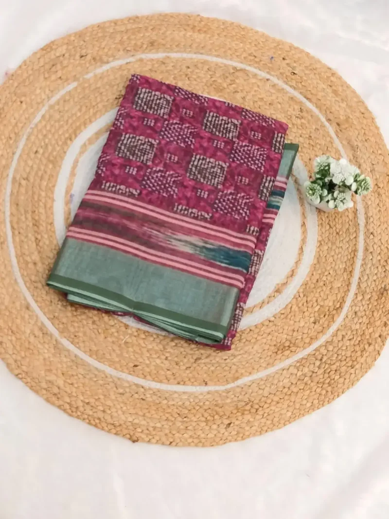Linen Cotton Saree With Zari Border