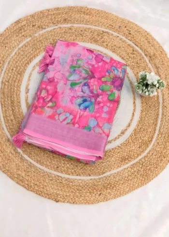 Linen Cotton Saree With Zari Border