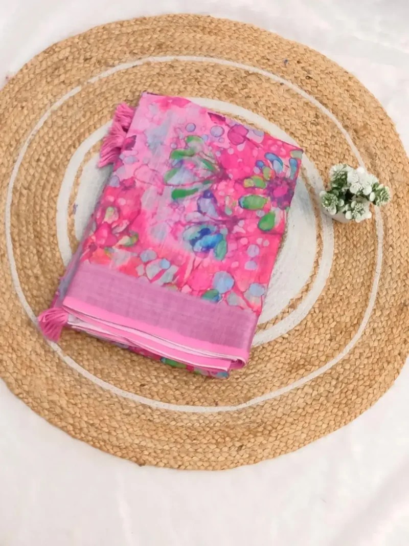Linen Cotton Saree With Zari Border