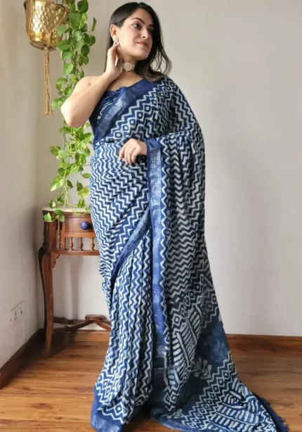 Linen Silk Cotton Sarees With All Over Batik Digital Prints