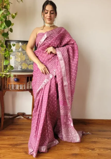 Linen Silk Cotton Sarees With All Over Batik Digital Prints