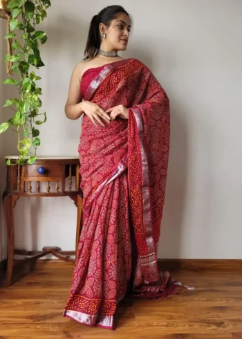 Linen Silk Cotton Sarees With All Over Batik Digital Prints