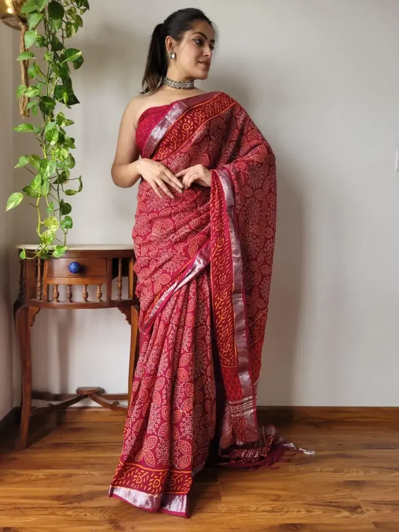 Linen Silk Cotton Sarees With All Over Batik Digital Prints