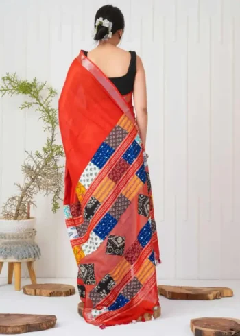 Linen Silk Cotton Sarees With All Over Unique Cut Paste Digital Prints