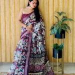 Linen Silk Cotton Sarees With All Over Unique Digital Prints
