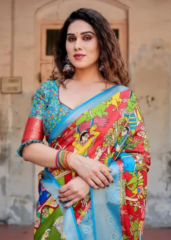 Buy Rajwadi saree 22 Madhubani Folk Art Digital Printed Tussar Silk Saree