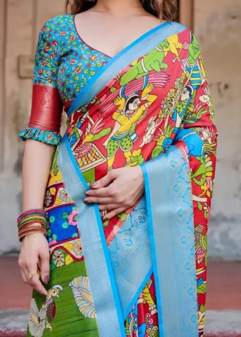 Madhubani Folk Art Digital Printed Tussar Silk Saree
