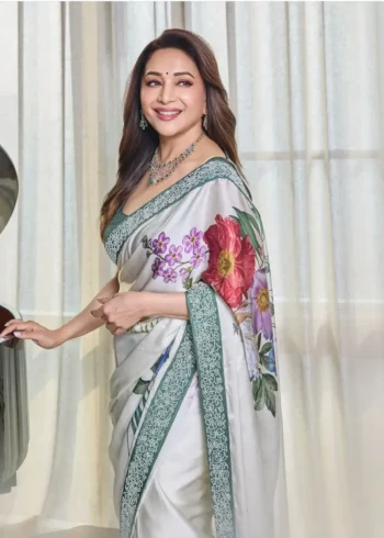 Buy Saree for Girls Farewell 22 Madhuri Dixit Inspired Cocktail Party Wear Satin Silk Saree