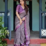 Majestic Purple Pure Linen Saree With Tassels