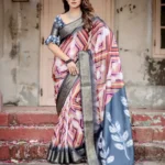 Modern Striped Digital Printed Tussar Silk Saree