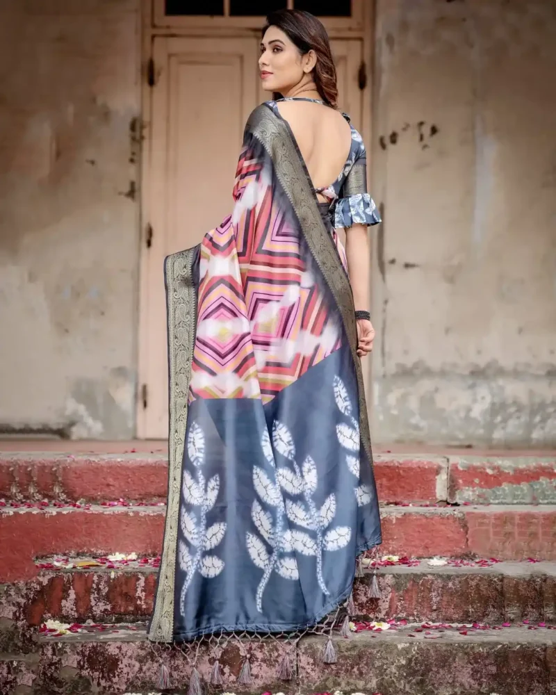 Modern Striped Digital Printed Tussar Silk Saree