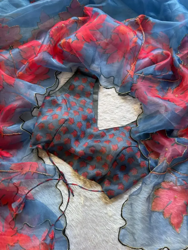 Multi Color Digital Print With Cutdana Handwork Organza Saree