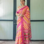 Multicolor Striped Artistic Hand Painted Linen Saree
