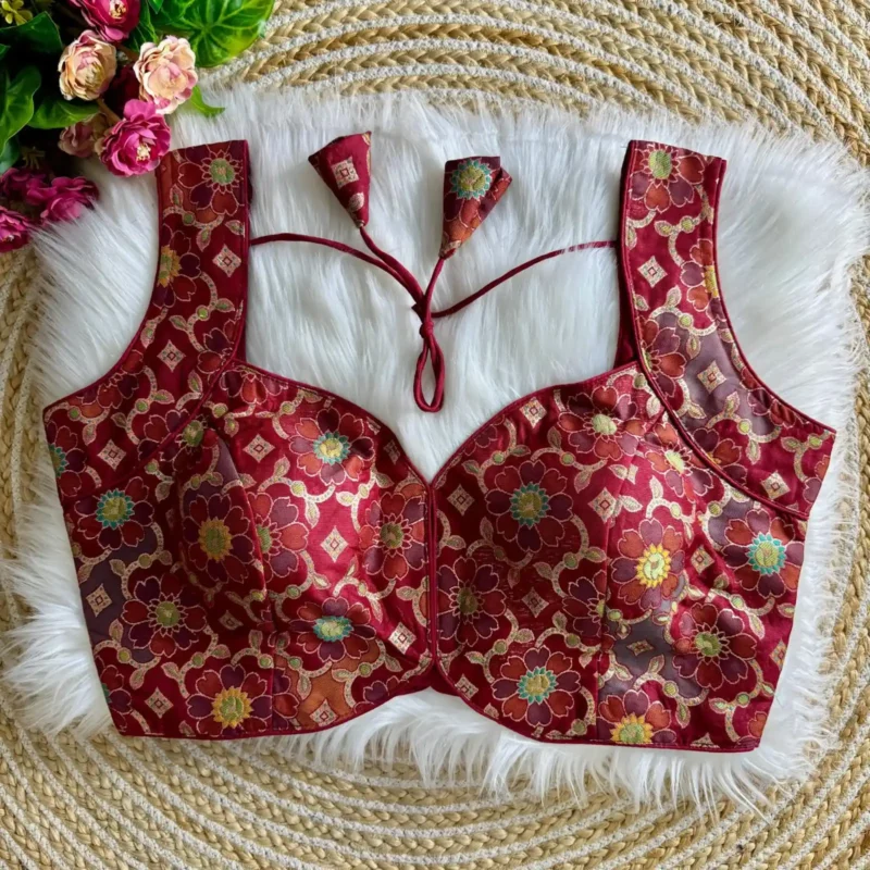 New Stylish Sleeves Less Partywear Jacquard Blouse
