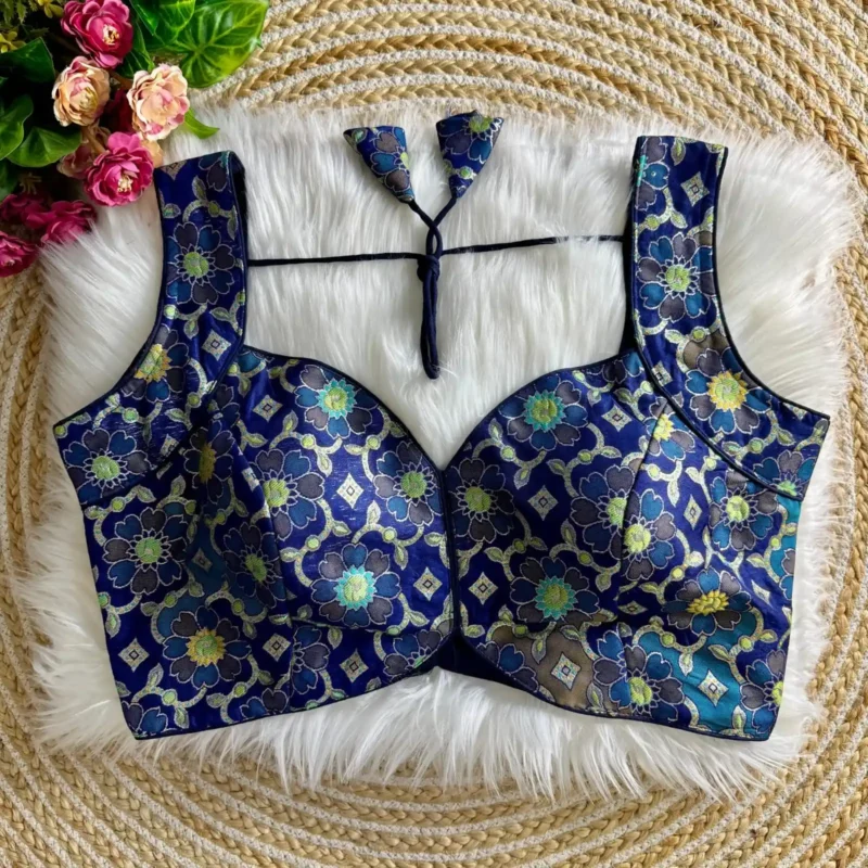 New Stylish Sleeves Less Partywear Jacquard Blouse